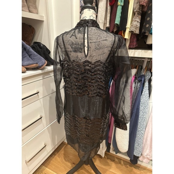 ModCloth Black Fanciful Fette Shift Sequin Overlay Dress Women's Small - Picture 7 of 10